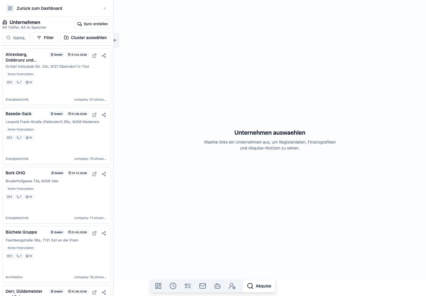 Desktop-Ansicht von Akquise in Neuronize ERP
