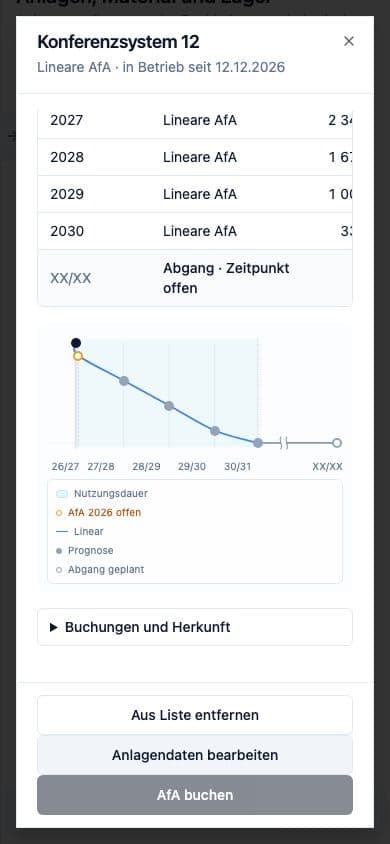 Mobile Ansicht von Anlagen & AfA in Neuronize ERP