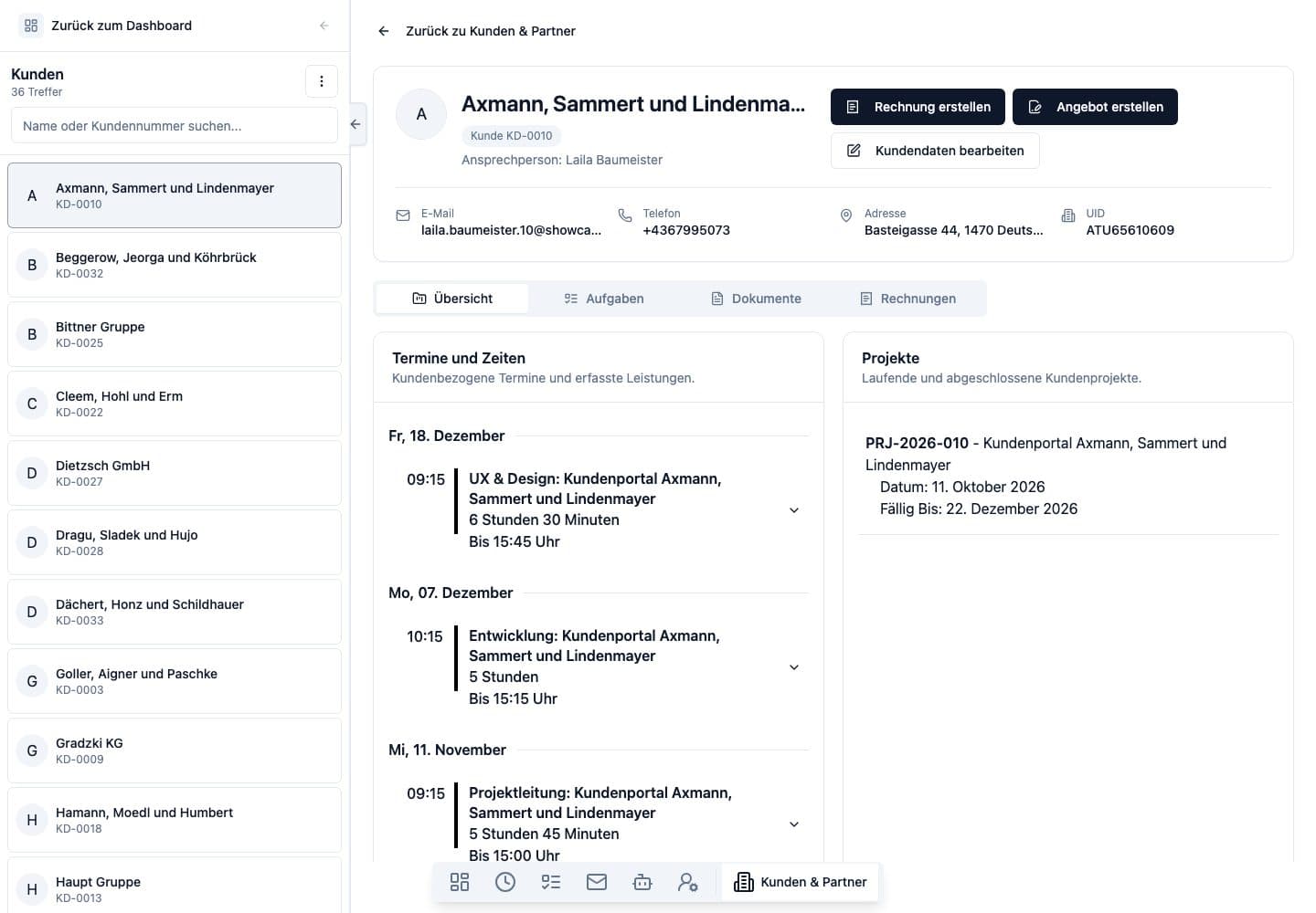 Desktop-Ansicht von Kunden & Partner in Neuronize ERP