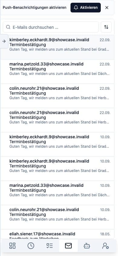 Mobile Ansicht von E-Mail in Neuronize ERP